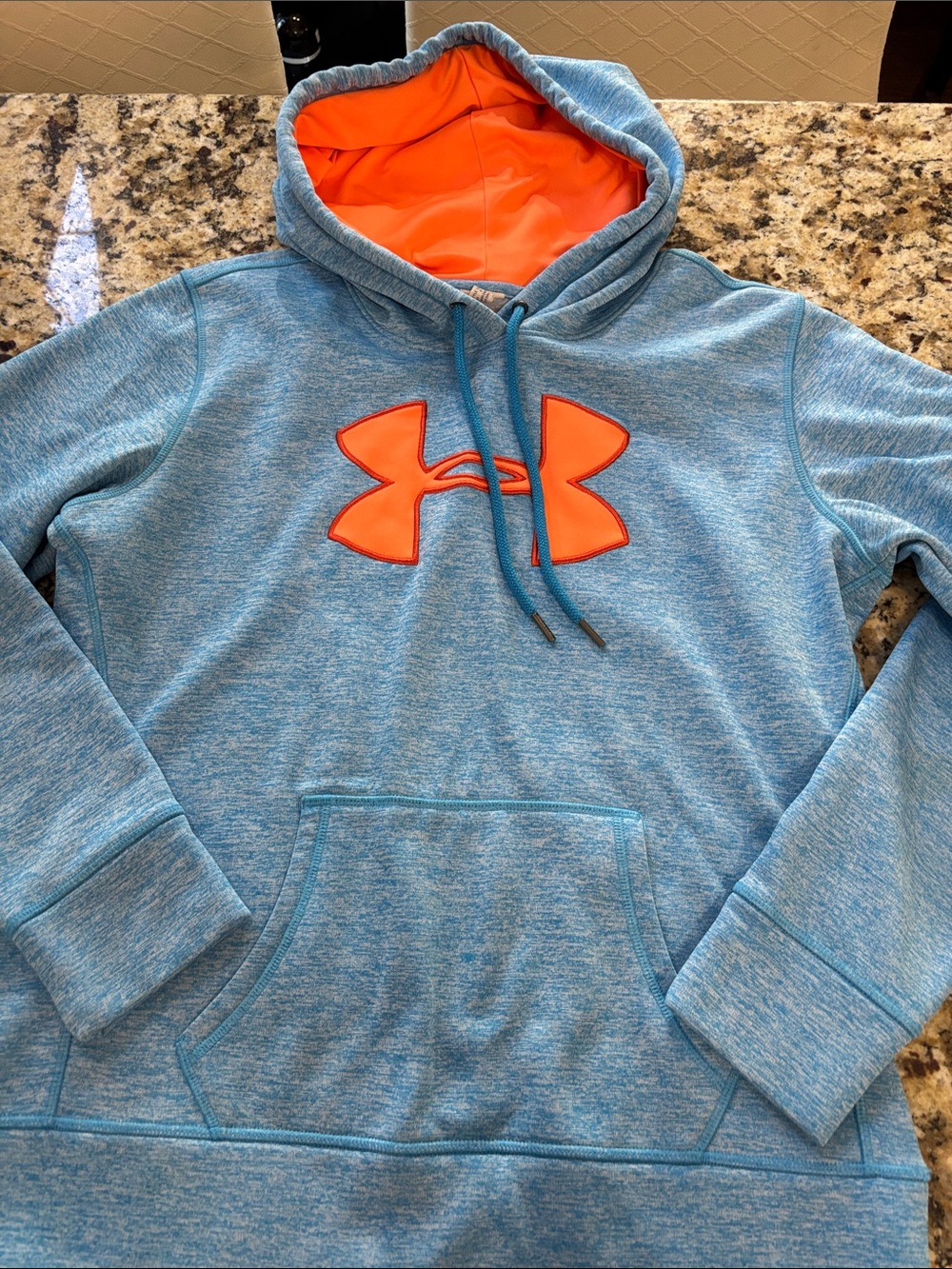 Under Armour Light Blue Heather Hoodie with Bright Orange Logo